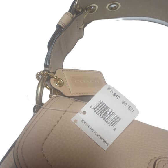 Coach M0769-11842 Cream Brown Handle Buckle Snap Hobo Leather Purse - Picture 4 of 10